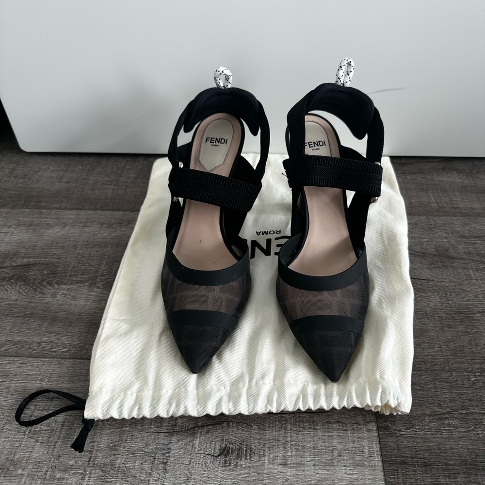Fendi Women's Black Colibri Slingbacks Mesh Heels - Picture 2 of 8